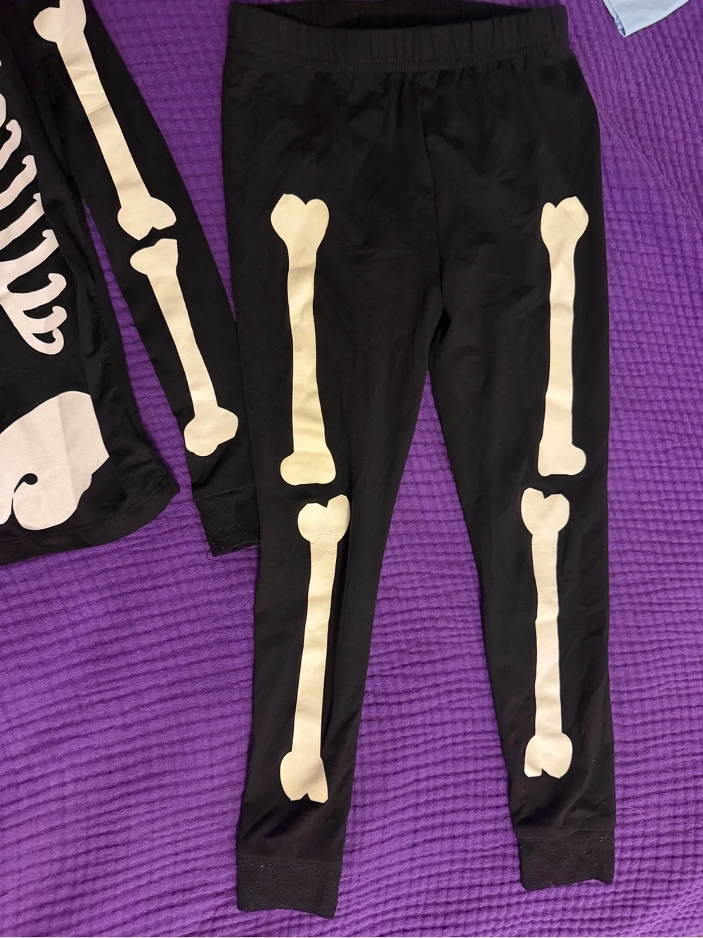 Kids Black Skeleton Pajama Set with Glow-Like Bone Print